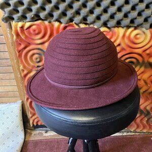 Importina Womens 60s Vintage Purple Wool Wide Brim Cloche Bell Autumn Hat Ribbon